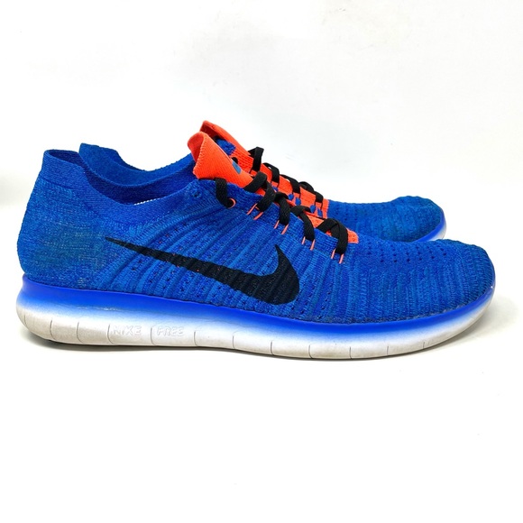 Nike Other - Nike Free Run Flyknit Heather Blue Bright Orange Mens 13